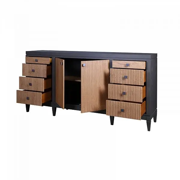 (5.1.7) Комод чёрный дуб с ящиками Фокстрот 428A рельеф (бетон/дуб натуральный)