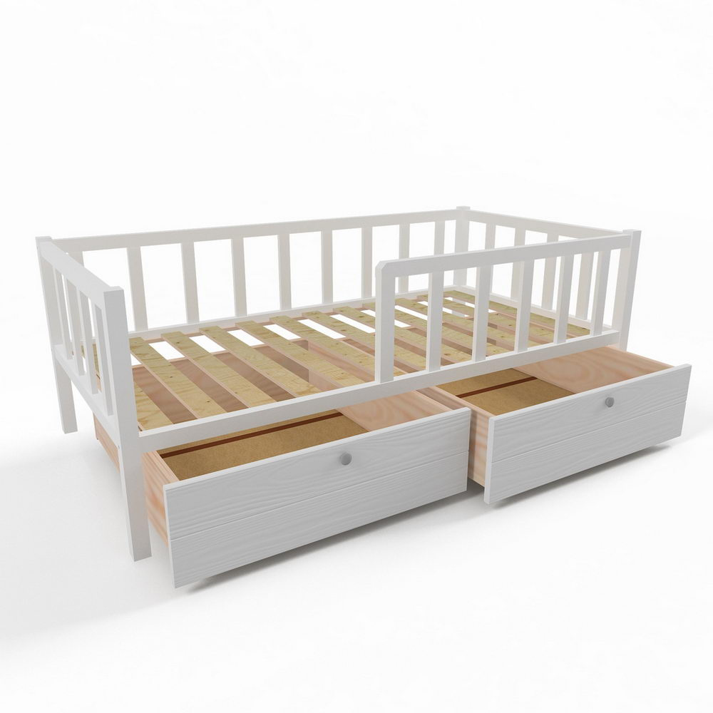 Кроватка Бейсик Бук 1600х800 - Белая - Стойки Белый цвет