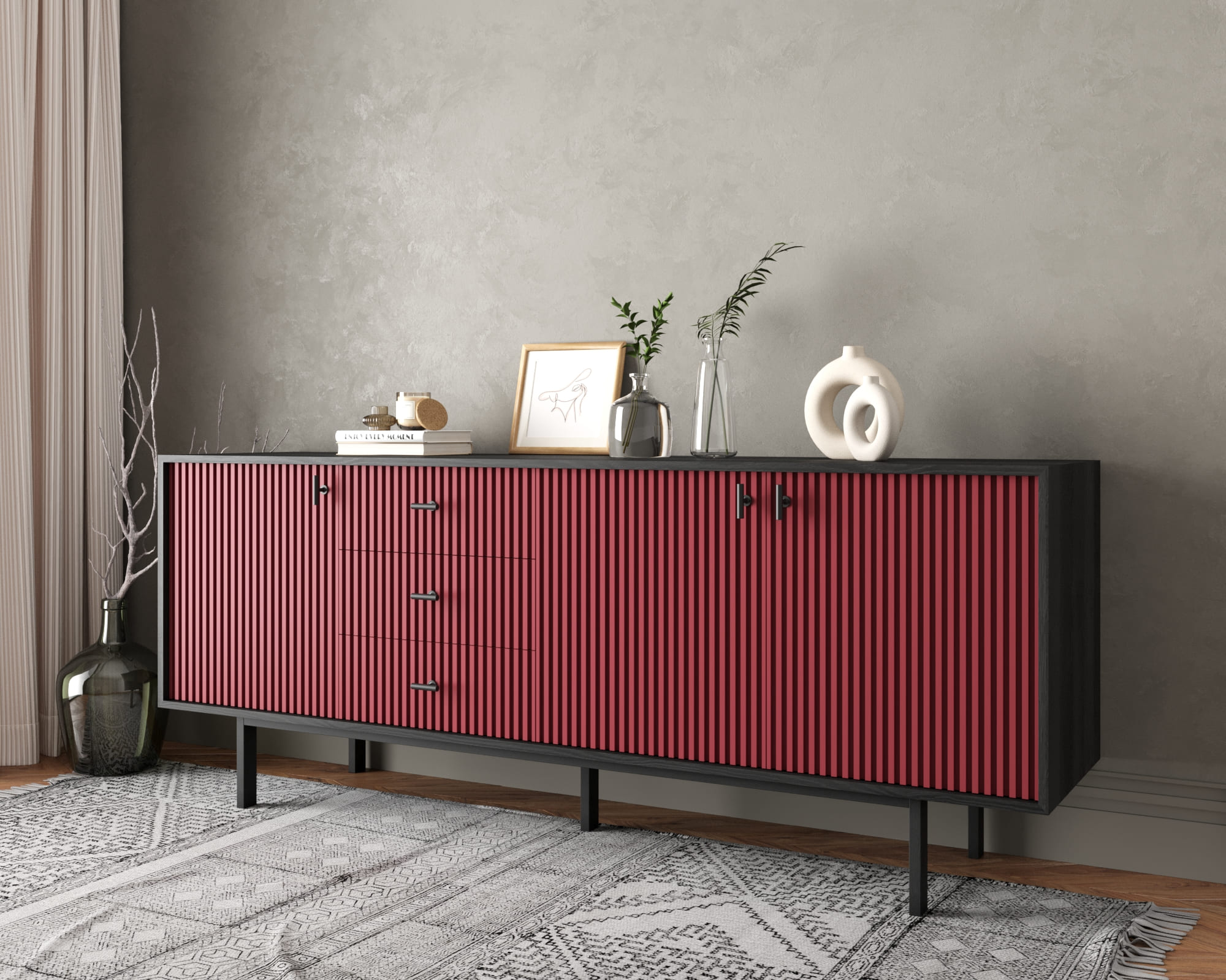 Комод с тремя дверками и тремя ящиками "Emerson" арт EM07/red/L