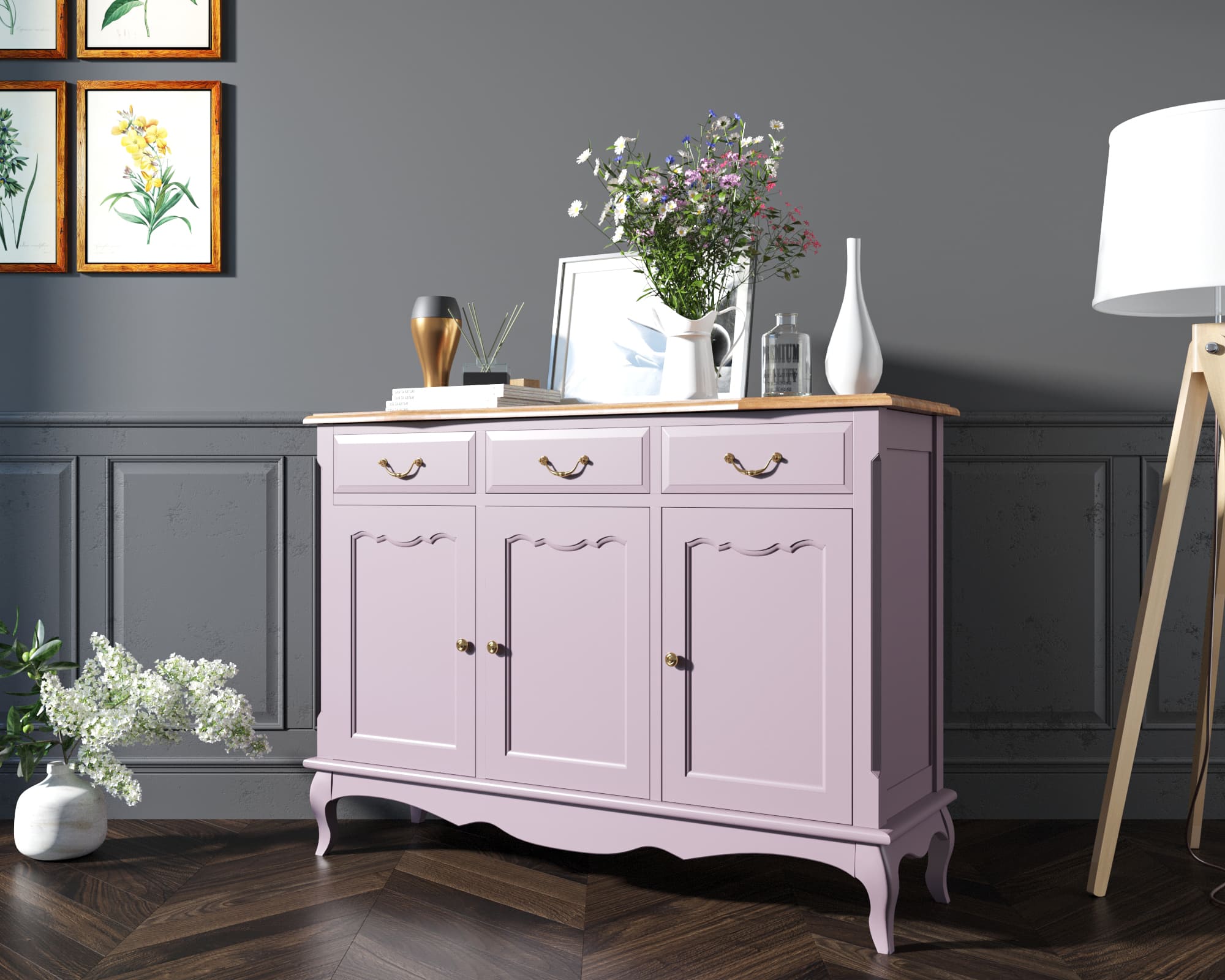 Комод 3 ящика массив "Leontina Lavanda" (3 ящика и 3 двери)