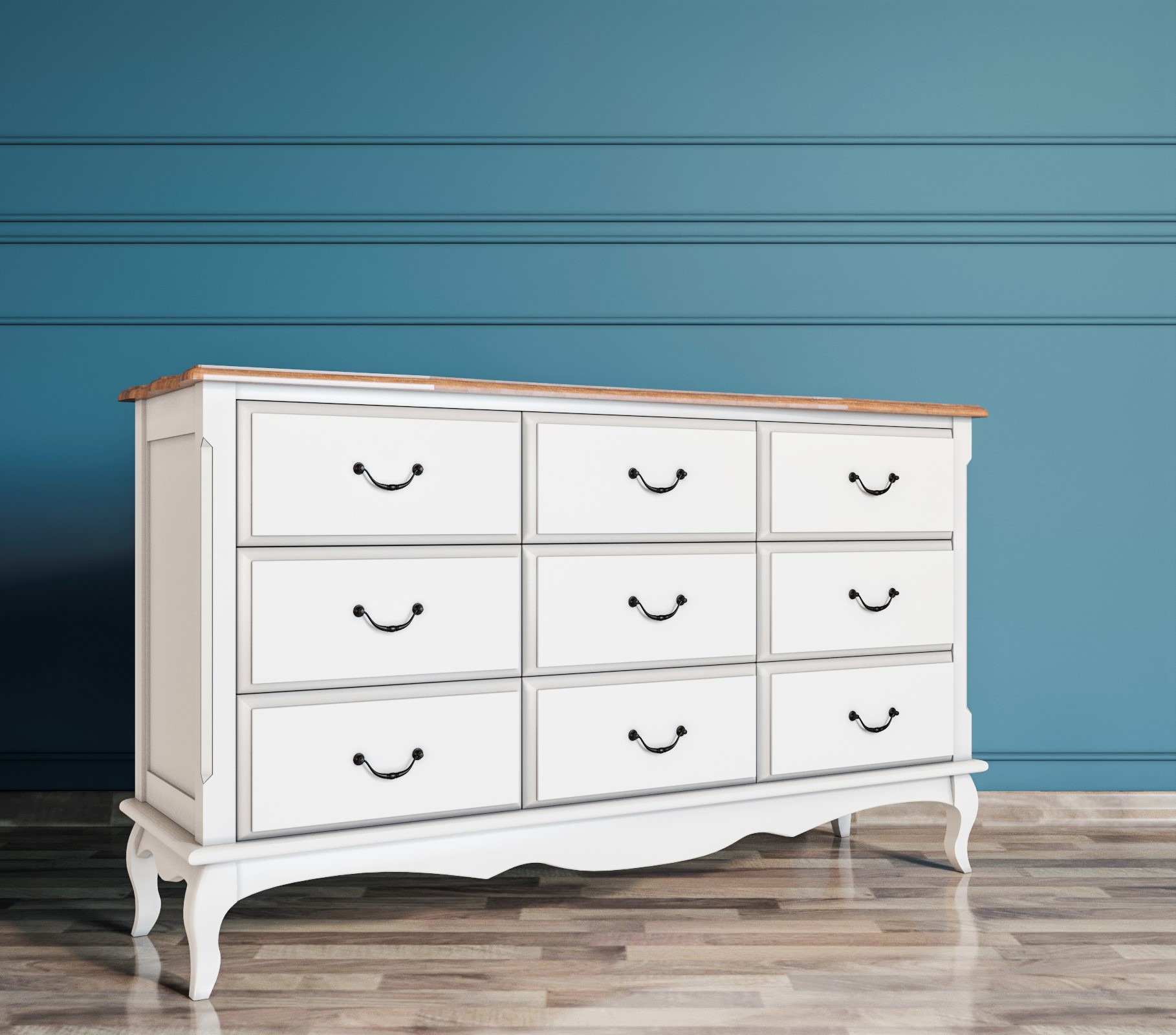 Комод белый на 9 ящиков «Leontina»