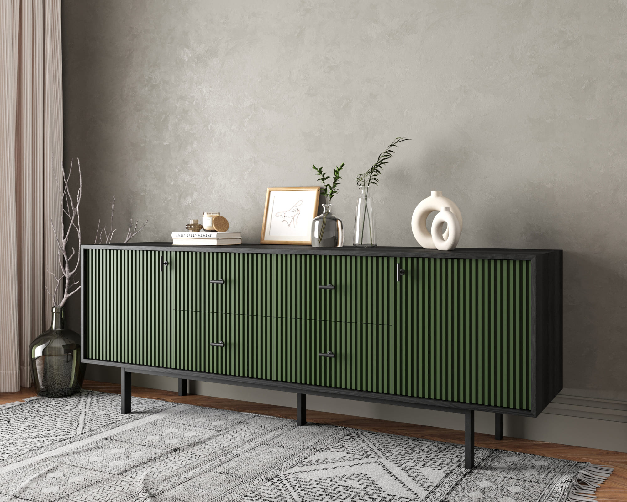 Комод две дверки и четыре ящика "Emerson" арт EM19/green/L