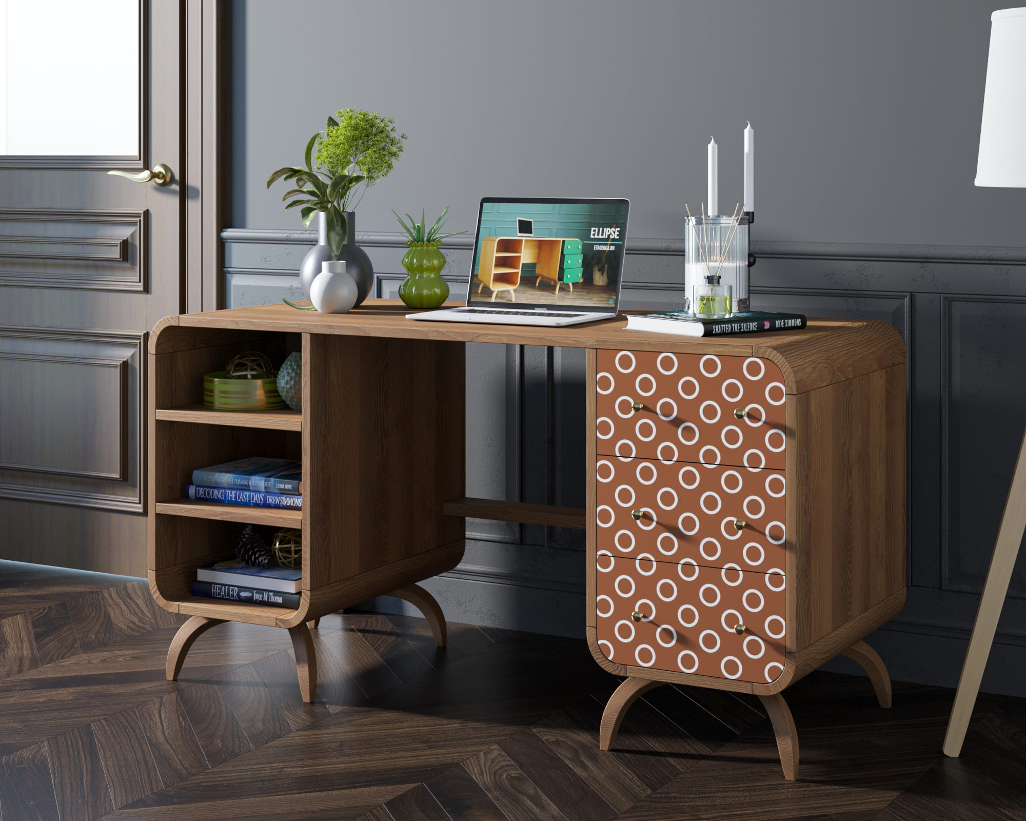 Рабочий стол из дерева в Скандинавском стиле "Ellipse print" принт 3