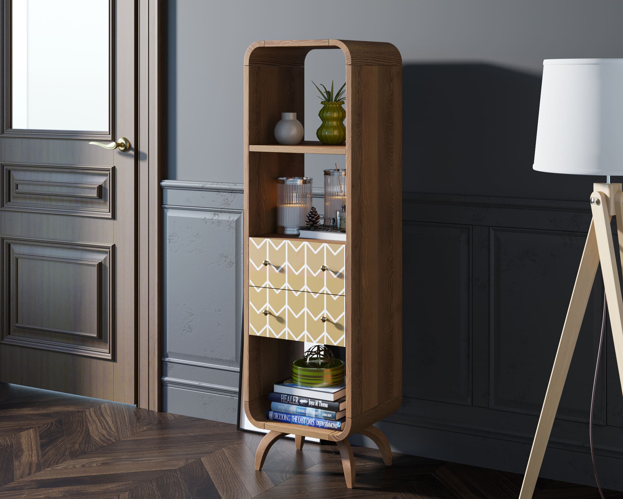 Стеллаж "Ellipse print" узкий с ящиками принт 1