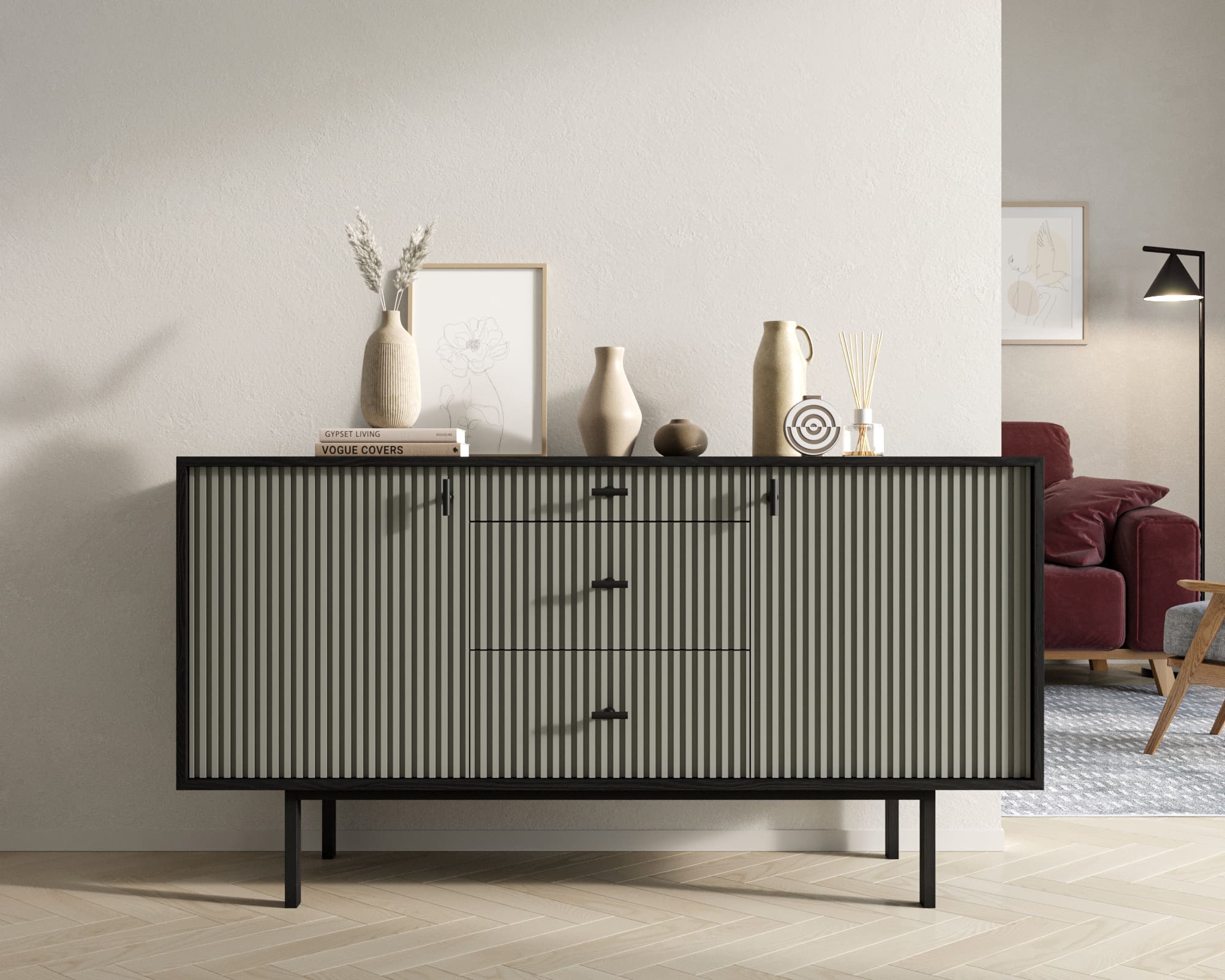 Комод две дверки и три ящика "Emerson" арт EM08/gray/L