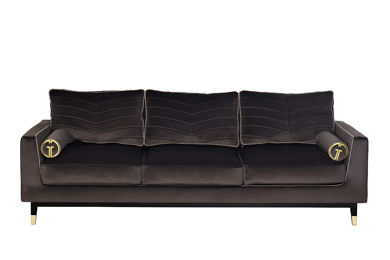 Диван Madrid Memory с кантом, трехместный без механизма, велюр серый Riv96