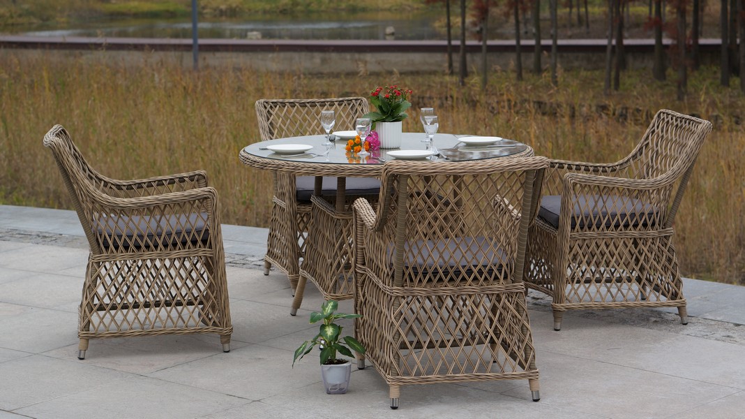 "Эспреззо" плетеный круглый стол, диаметр 118 см, цвет соломенный