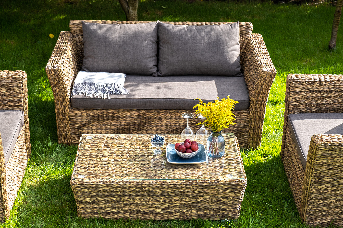 "Капуто" диван из искусственного ротанга (гиацинт) двухместный, цвет соломенный