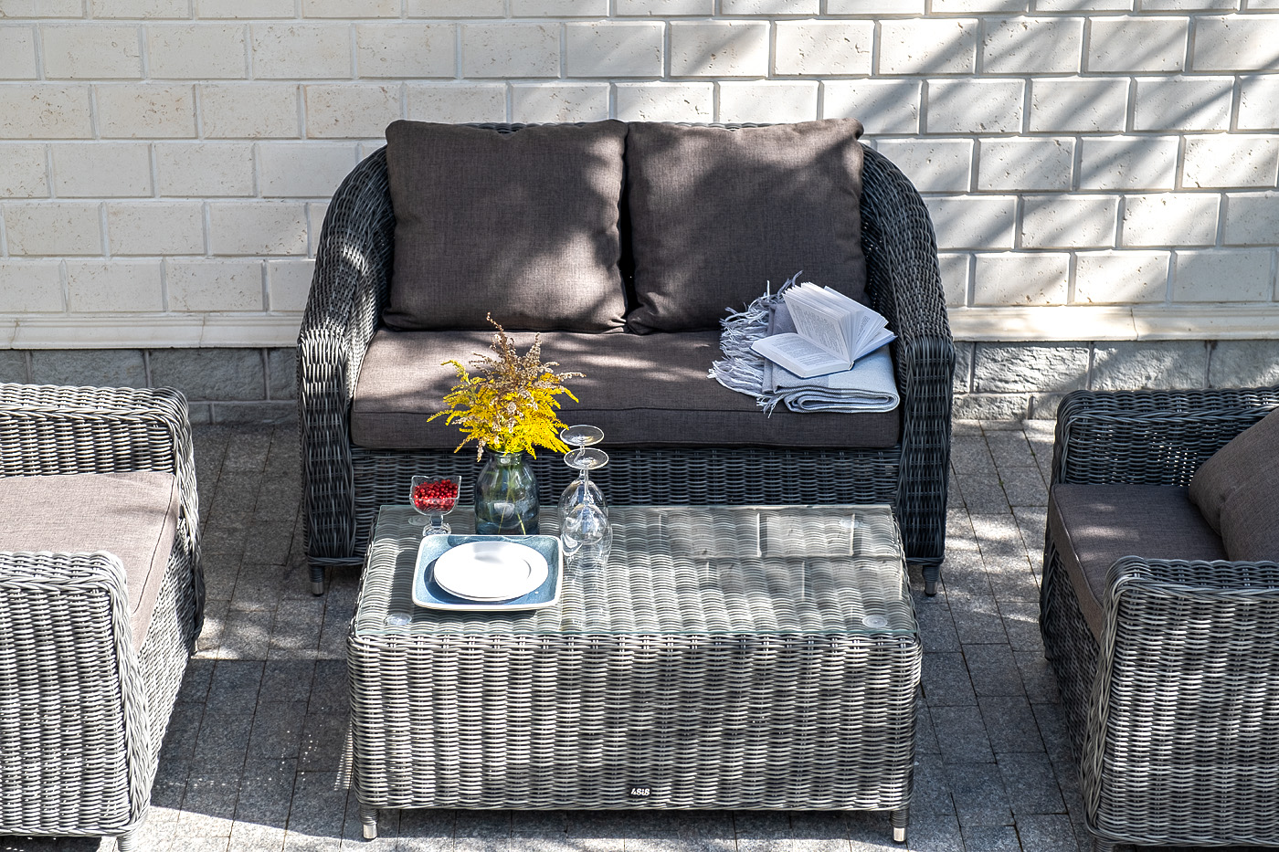 "Копаннини" диван из искусственного ротанга двухместный, цвет графит