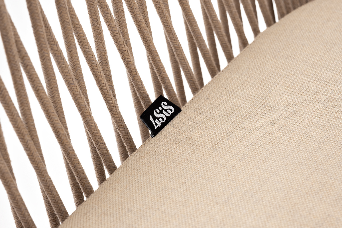 "Леонардо" стул плетеный из роупа, каркас из стали белый муар, роуп бежевый круглый, ткань бежевая