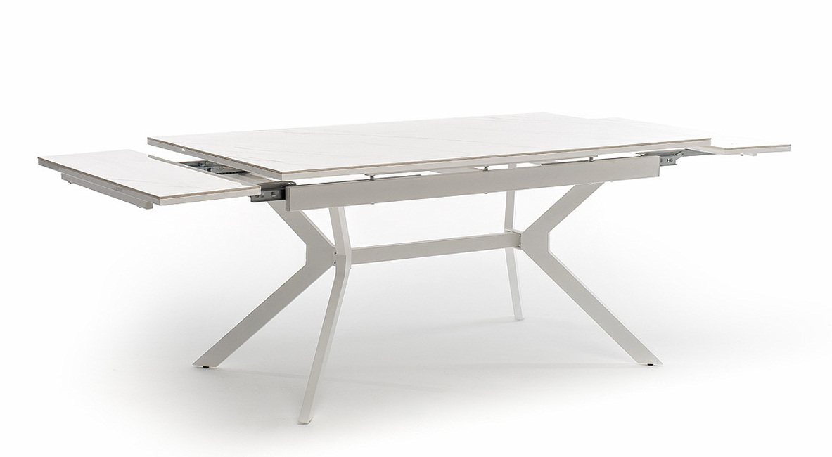 "Меркурий" стол интерьерный раздвижной обеденный из керамики, цвет белый глянцевый