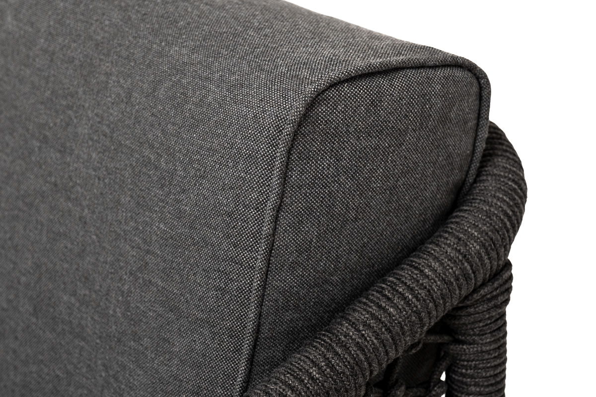 "Каннизо" кресло плетеное из роупа (узелки), основание дуб, роуп темно-серый круглый, ткань серая