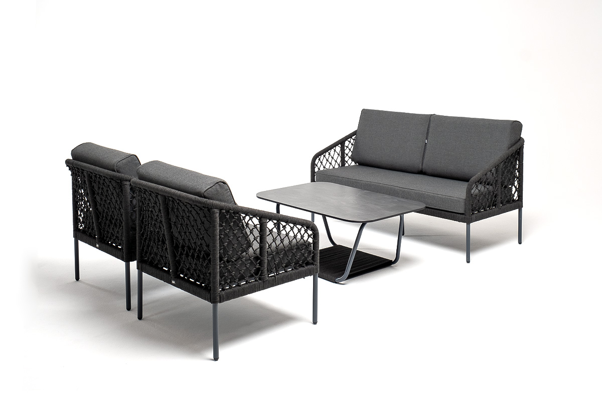 "Каннизо" лаунж-зона 4-местная из роупа узелкового плетения, каркас алюминий, роуп темно-серый
